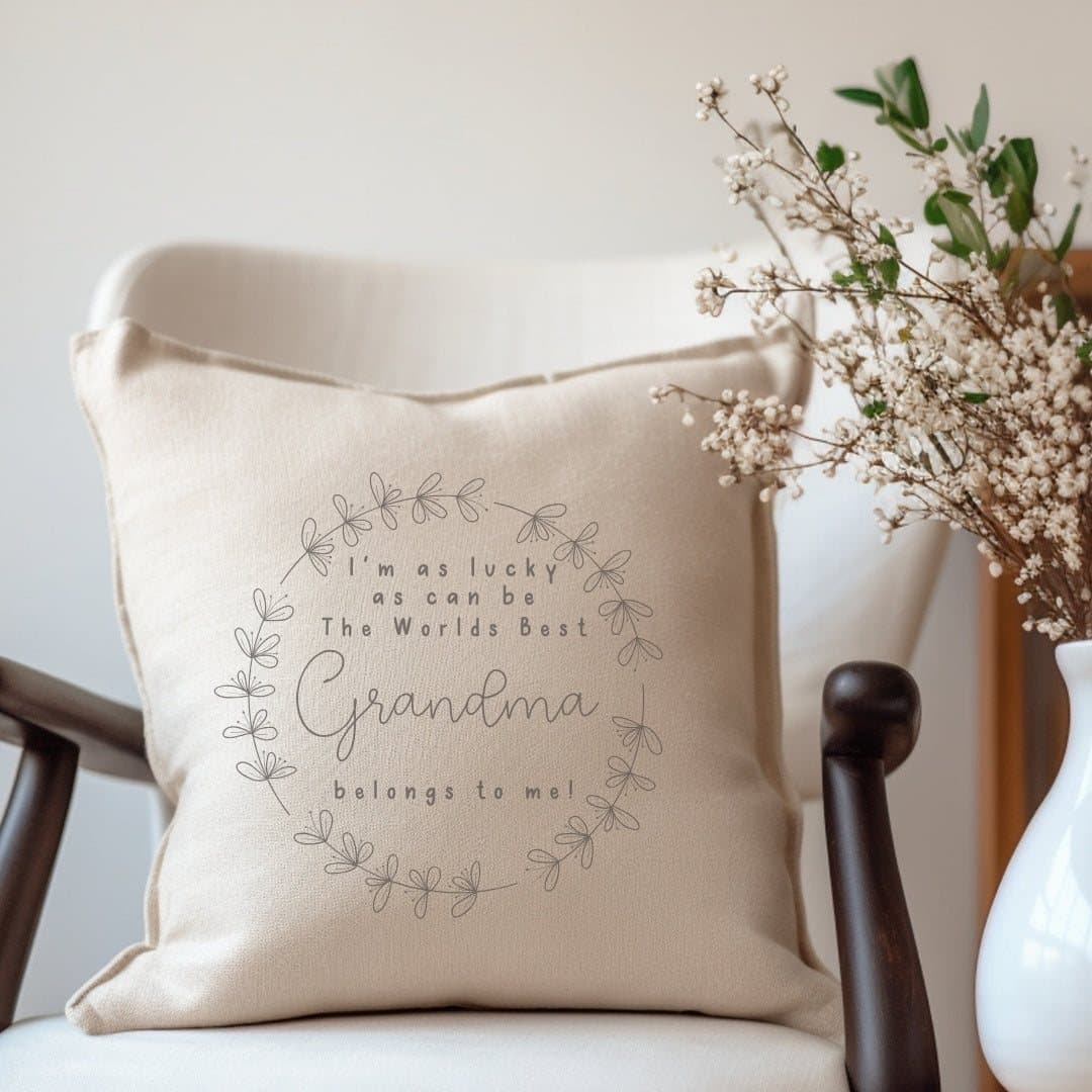 Cream linen-look cushion with the words The World's Best Grandma
