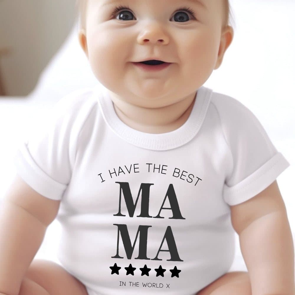 Personalised Best Mama baby grow, vest or bib showing the Best Mama artwork