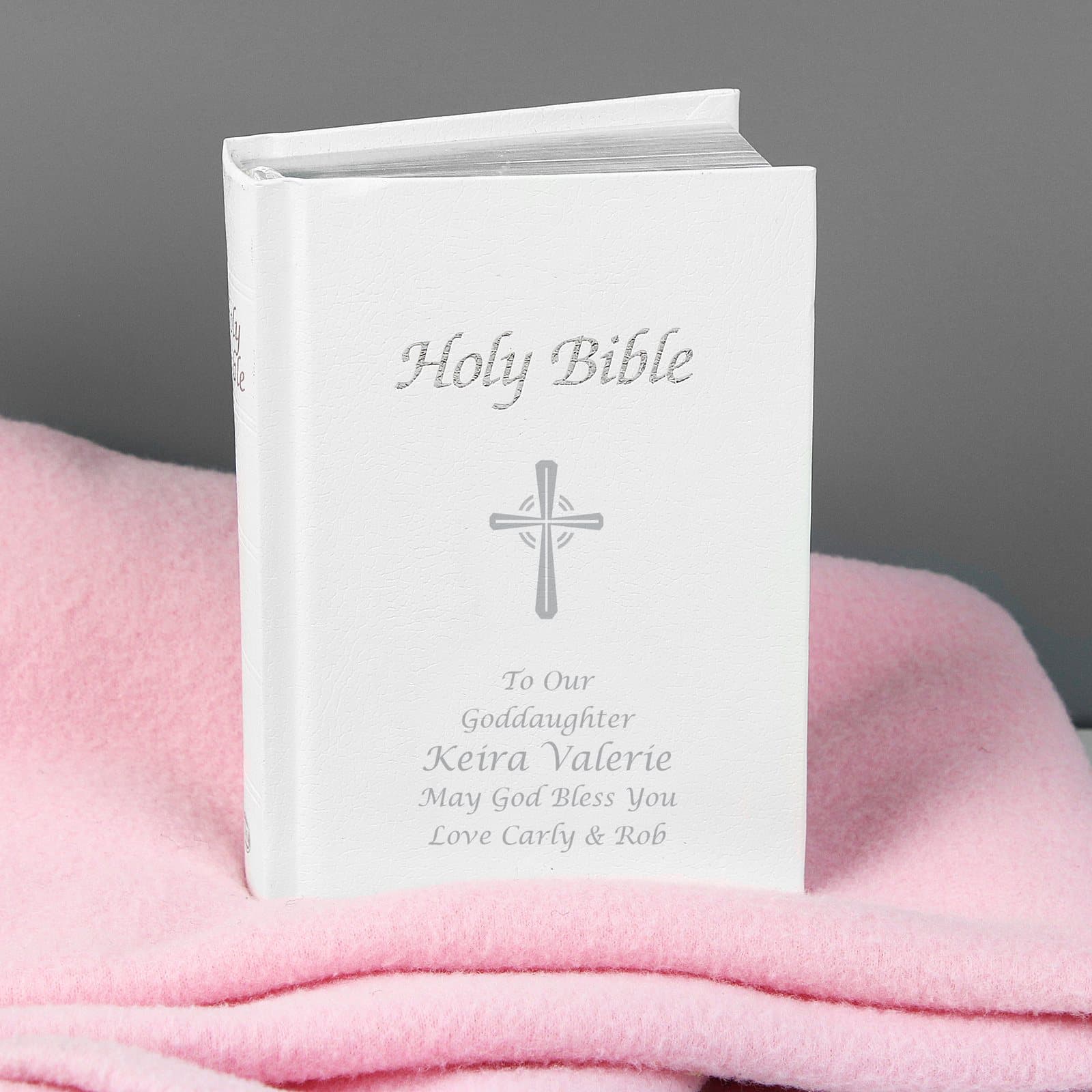 Personalised Holy Bible with a leatherette cover and silver leaf edges