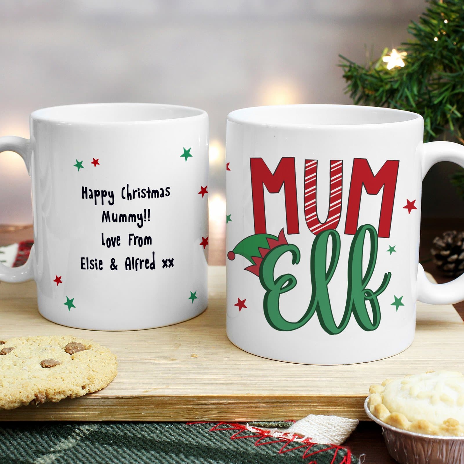 Personalised Mum Elf ceramic Christmas mug