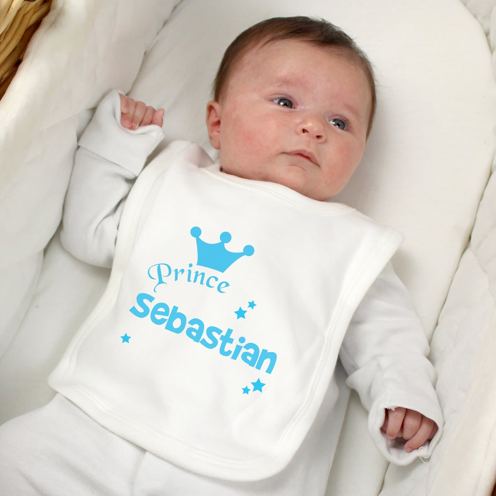Baby bib with the word Prince and a personalised first name