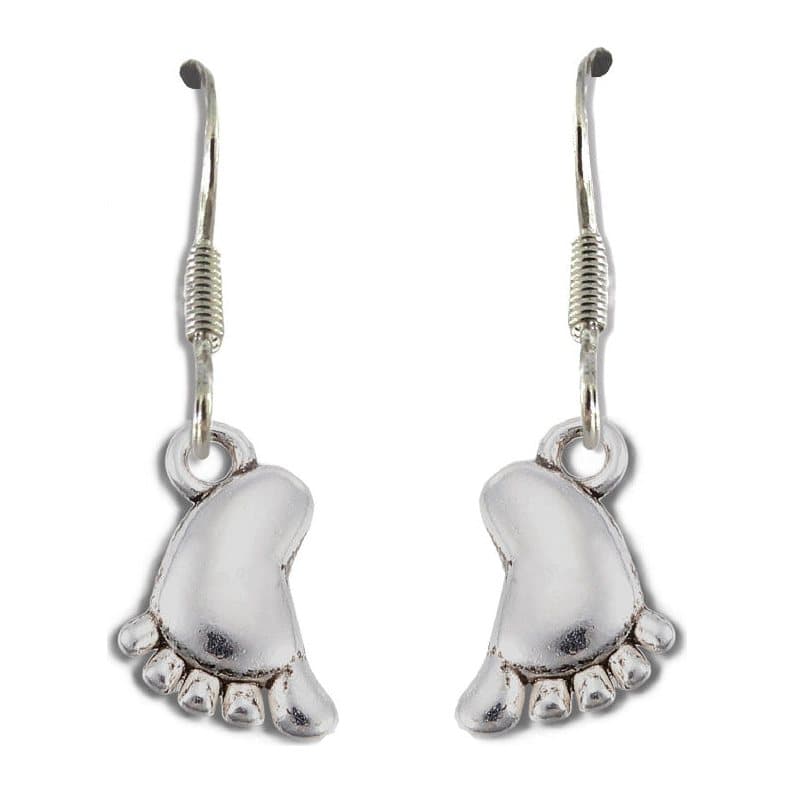 Silver baby foot drop earrings with a baby foot charm