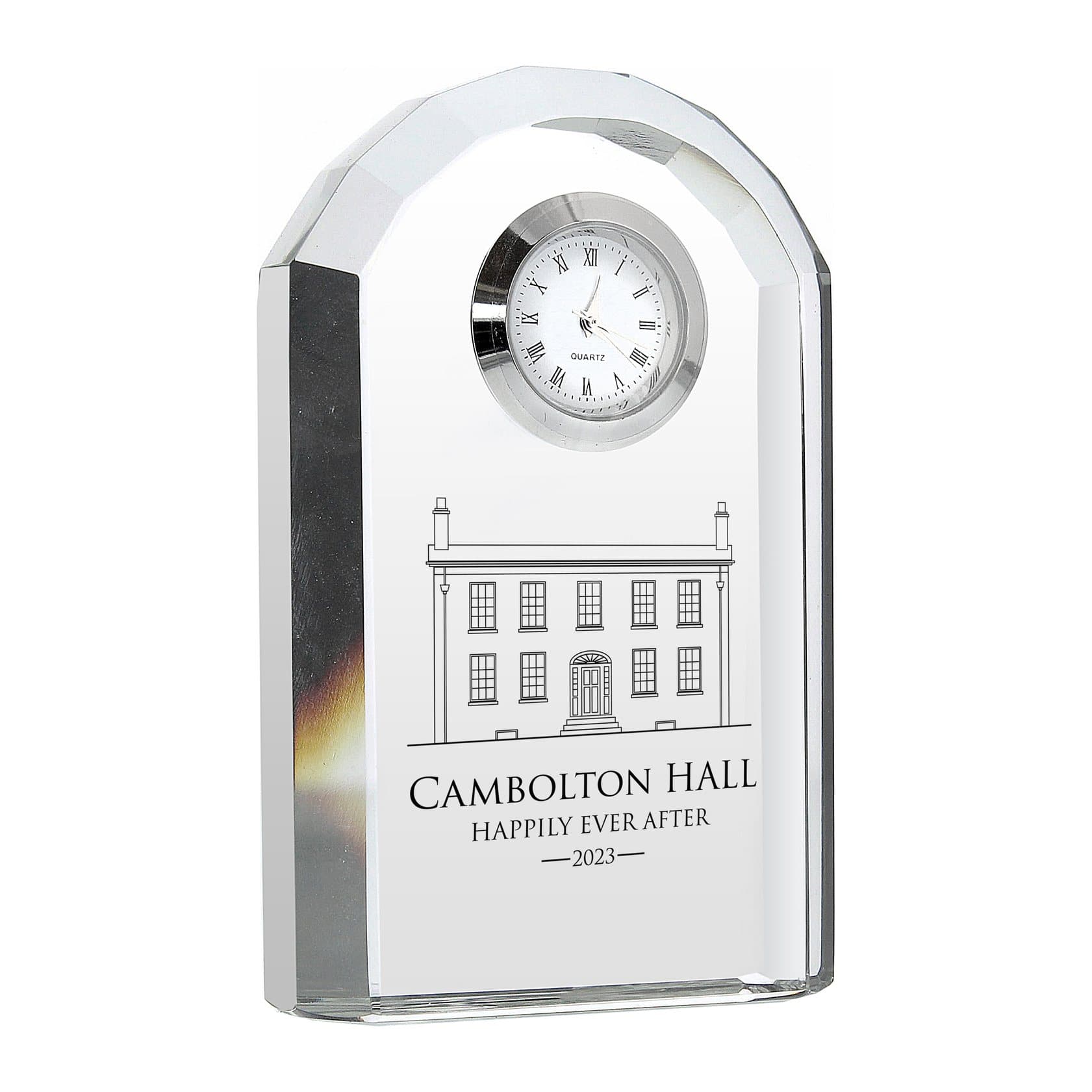 Glass crystal dome clock with a large area for a personalised design