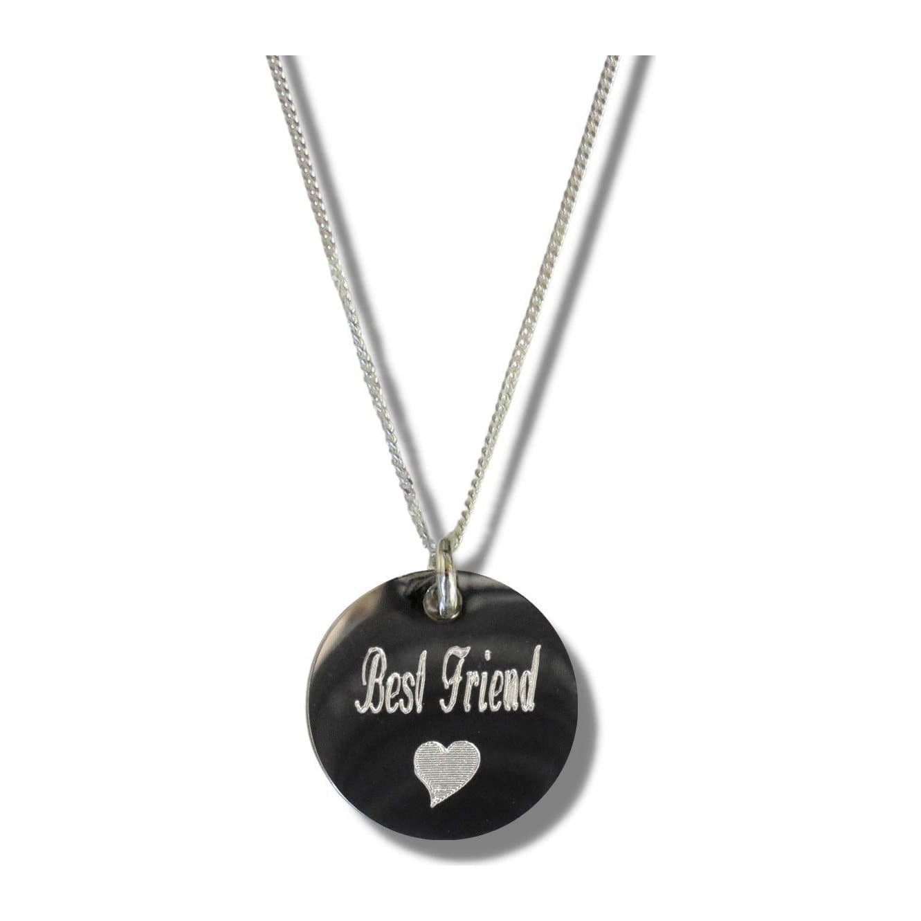 Silver disc necklace engraved with Best Friend and a heart on a sterling silver chain