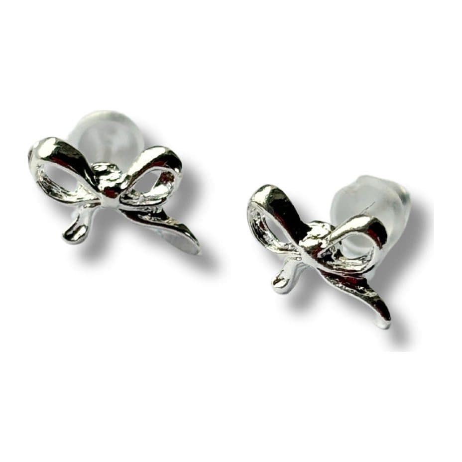 Bow silver stud earrings in sterling silver, size 10 mm