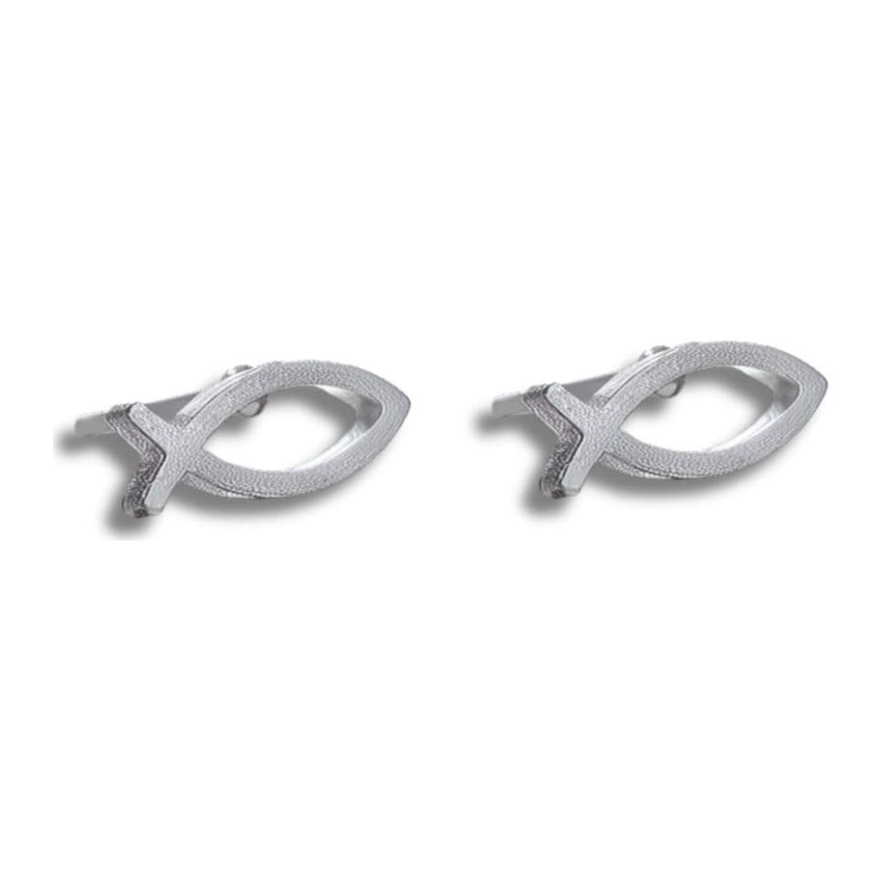 Pair of Christian fish stud earrings in stainless steel with butterfly backs.