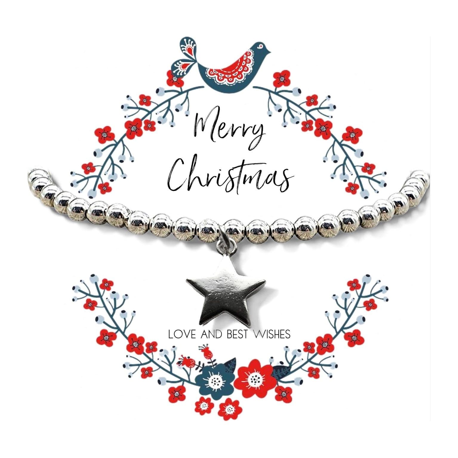 Christmas star gift hamper with a silver star bracelet and pink square jewellery box