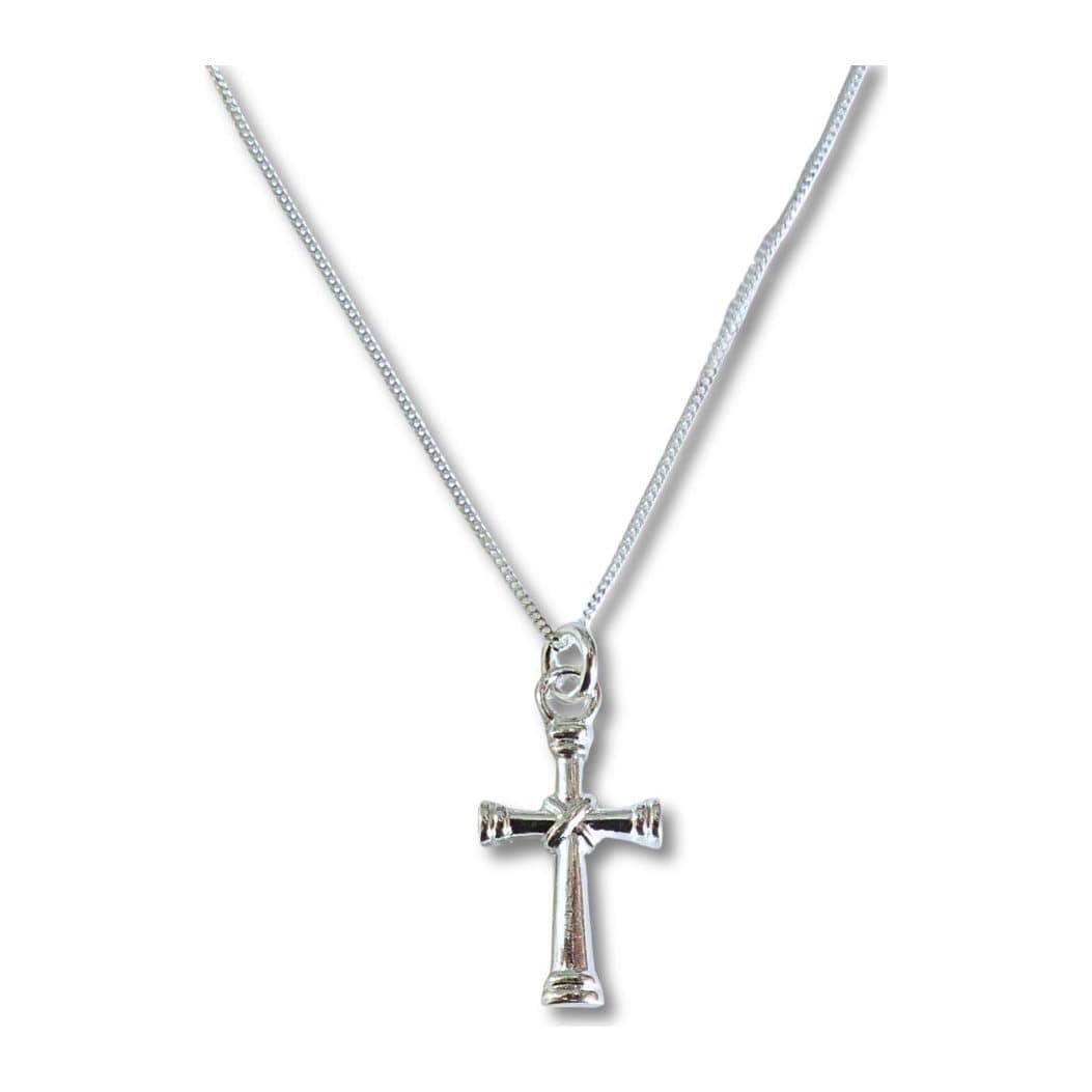 Silver cross necklace with a silver plated cross charm on a sterling silver chain