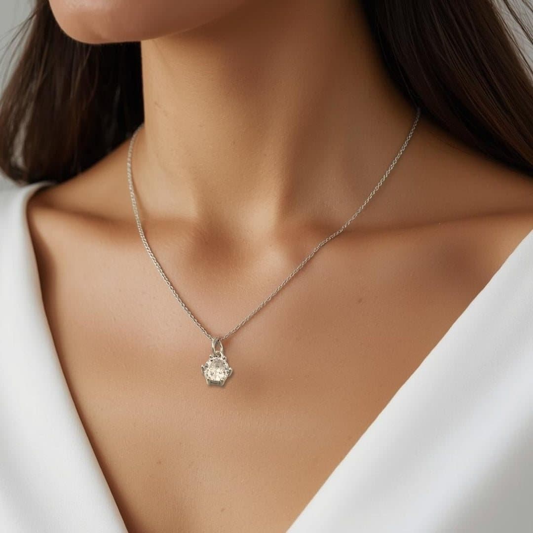 Silver cubic zirconia necklace with a 6mm charm on a sterling silver chain