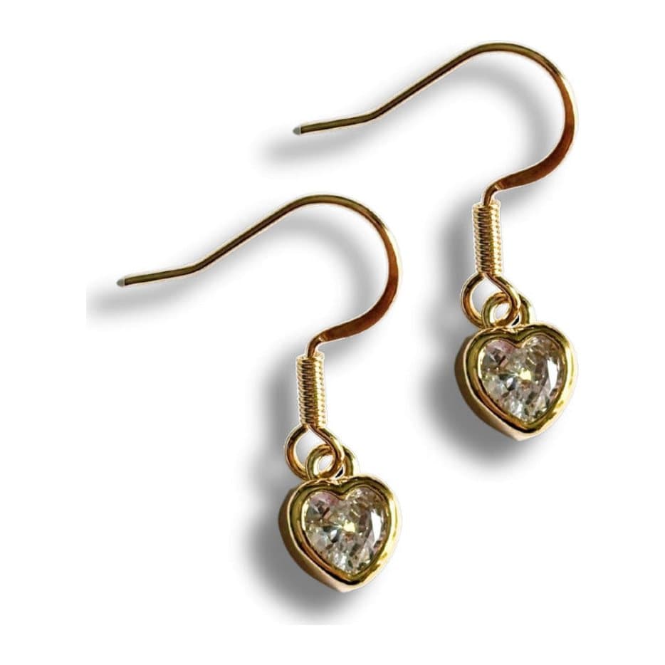 Gold mini cubic zirconia heart drop earrings