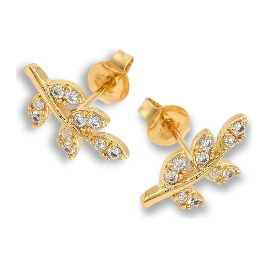 Cubic zirconia gold leaf stud earrings