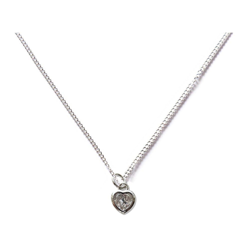 Silver necklace with a small cubic zirconia heart charm on a sterling silver chain