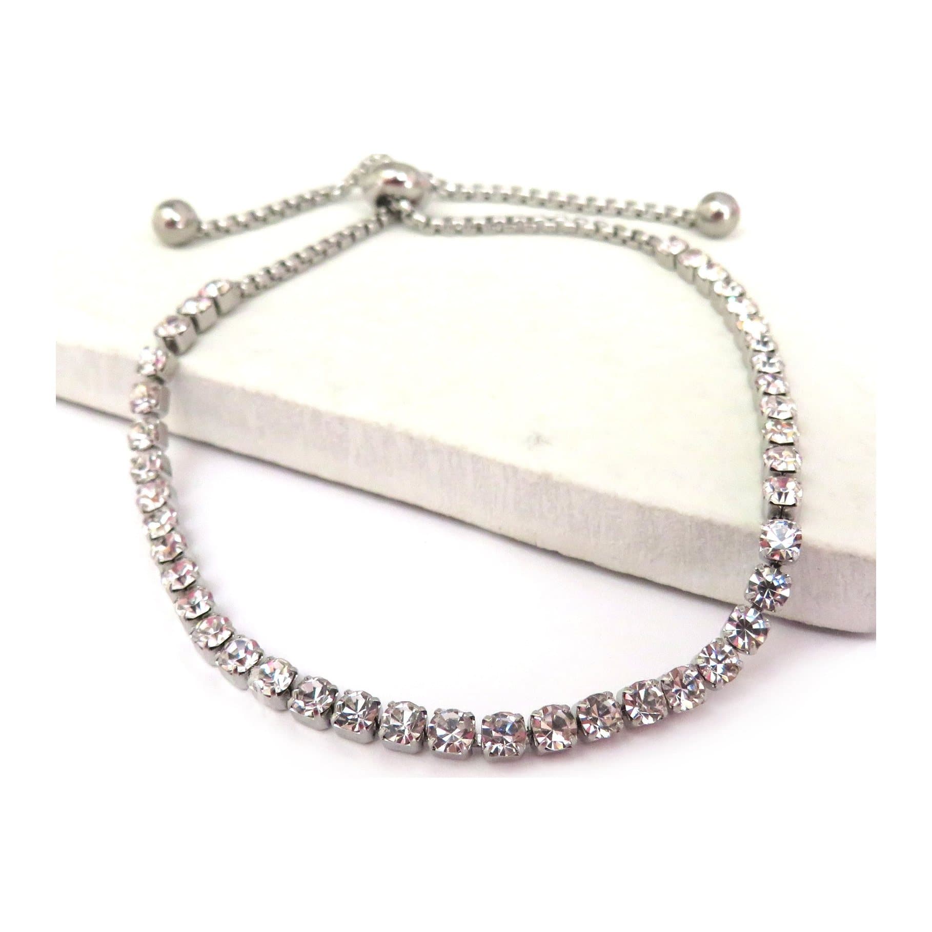 Silver plated diamante slider bracelet with 4 mm diamantes