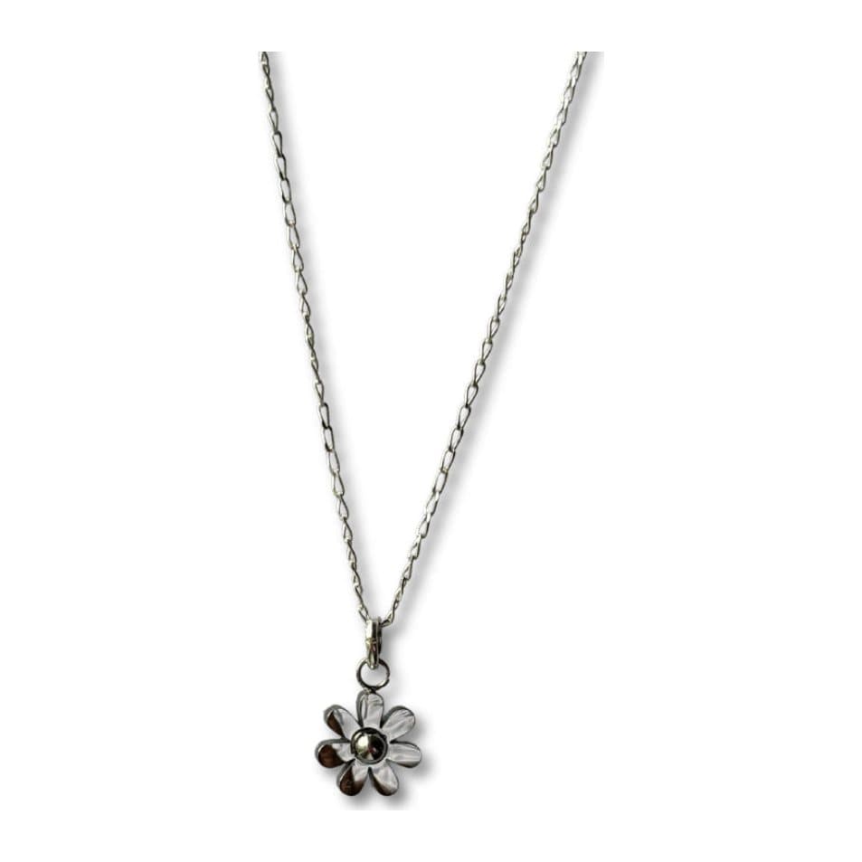 Girls silver necklace with a stainless steel daisy charm