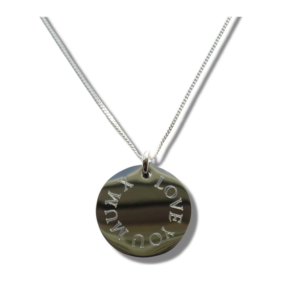 Necklace with a stainless steel disc engraved LOVE YOU MUM X