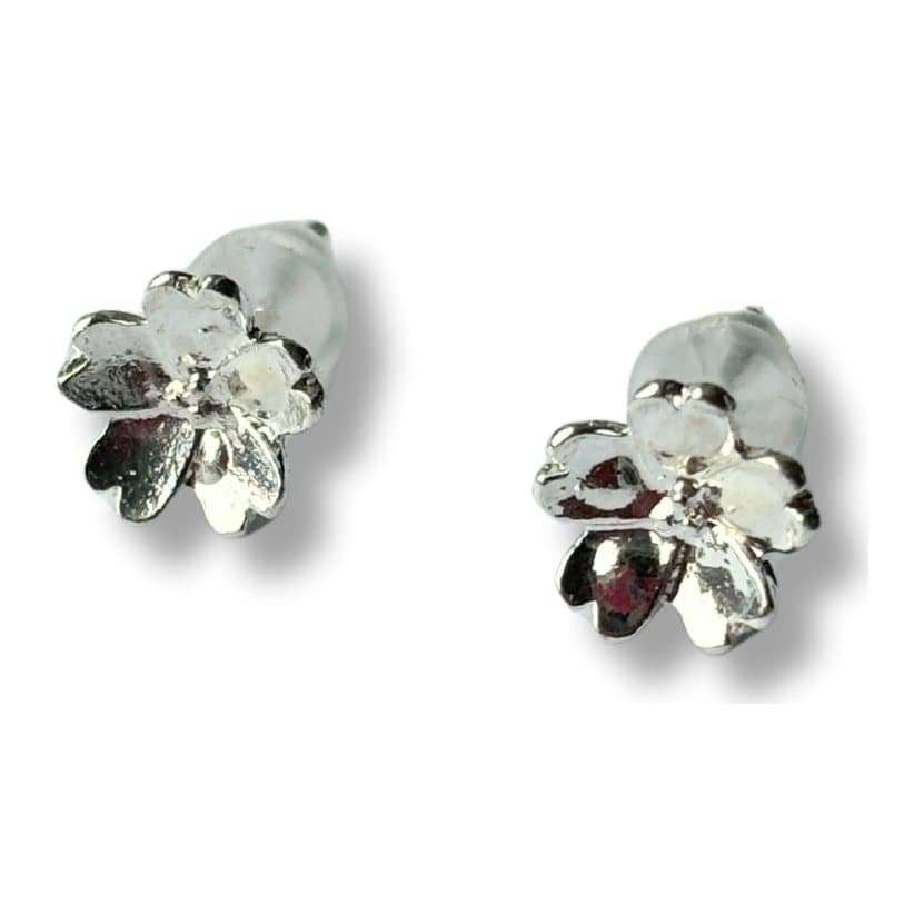 Silver forget me knot flower stud earrings in sterling silver.