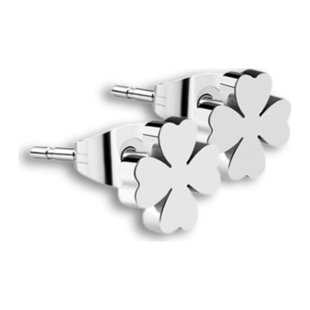 Silver four leaf clover stud earrings