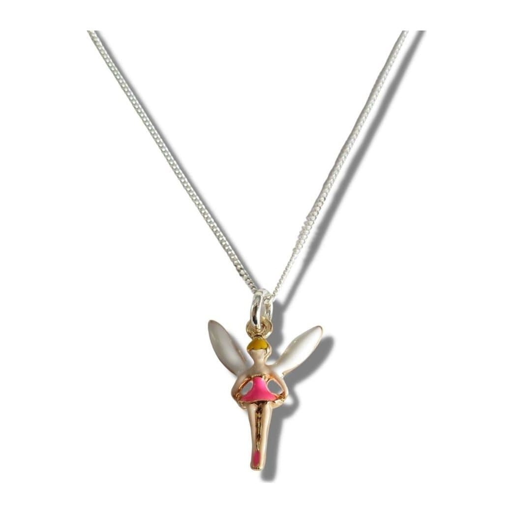 Girls pink fairy silver necklace with a pink enamel fairy charm