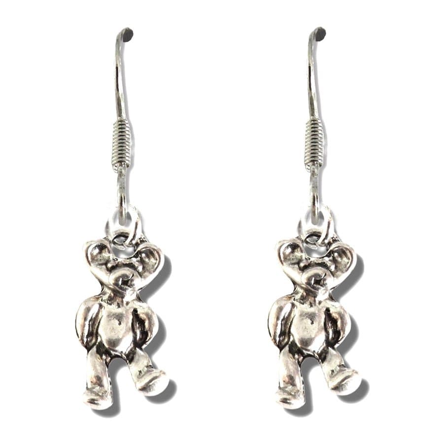 Girls teddy bear drop earrings with a silver plated teddy bear charm