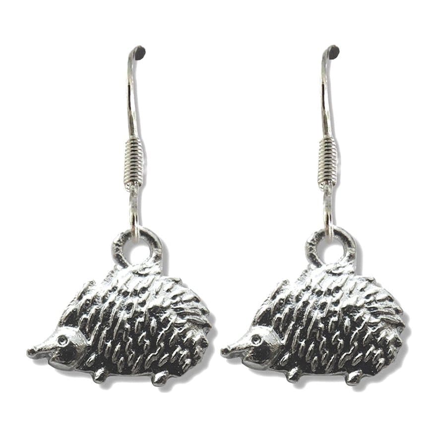 Hedgehog drop earrings with a silver plated hedgehog charm