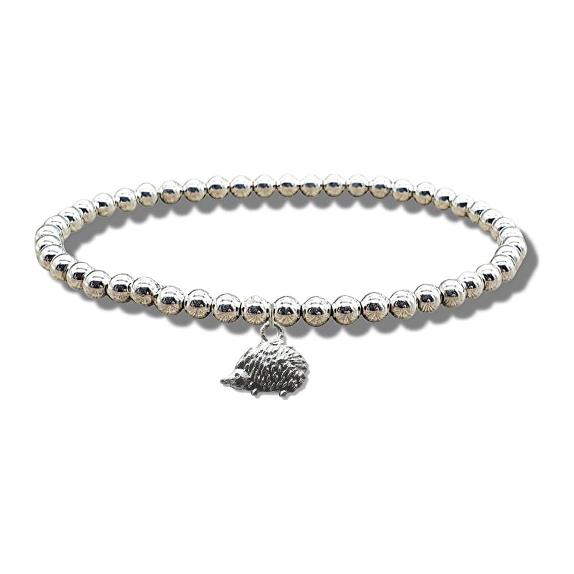 Hedgehog silver beaded bracelet with a silver plated hedgehog charm