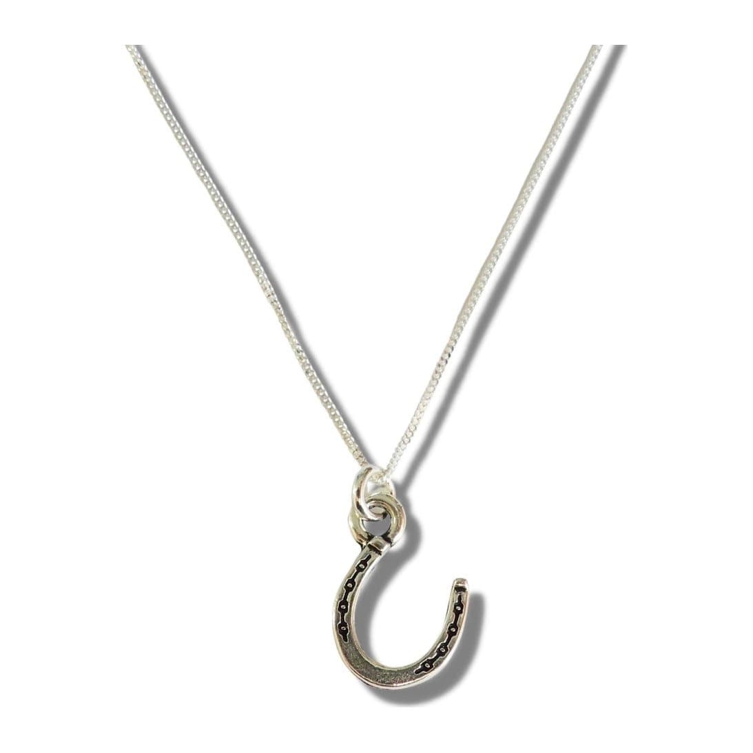 Silver horseshoe charm necklace on a sterling silver chain