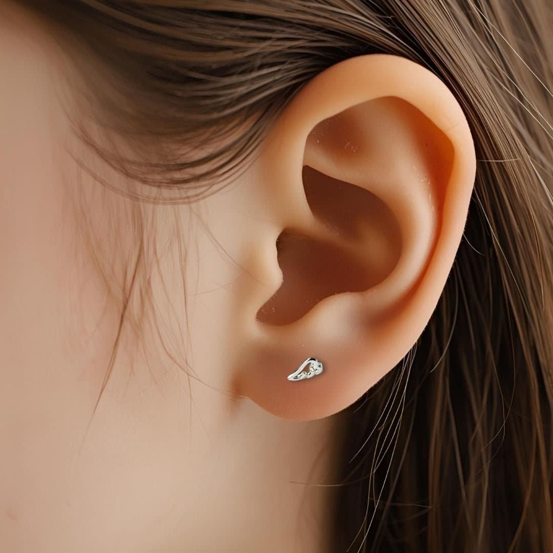 Sterling silver angel wing stud earrings, 10mm in size