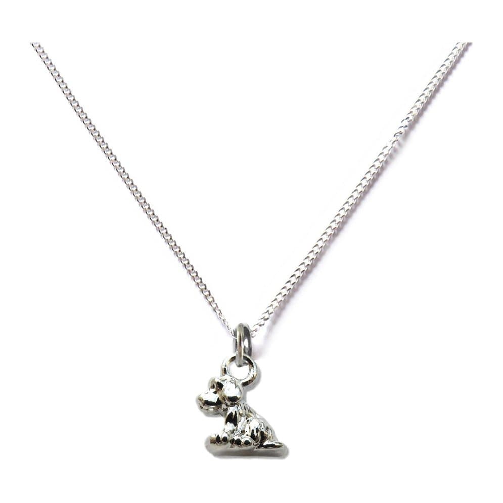 Silver dog charm necklace on a sterling silver chain