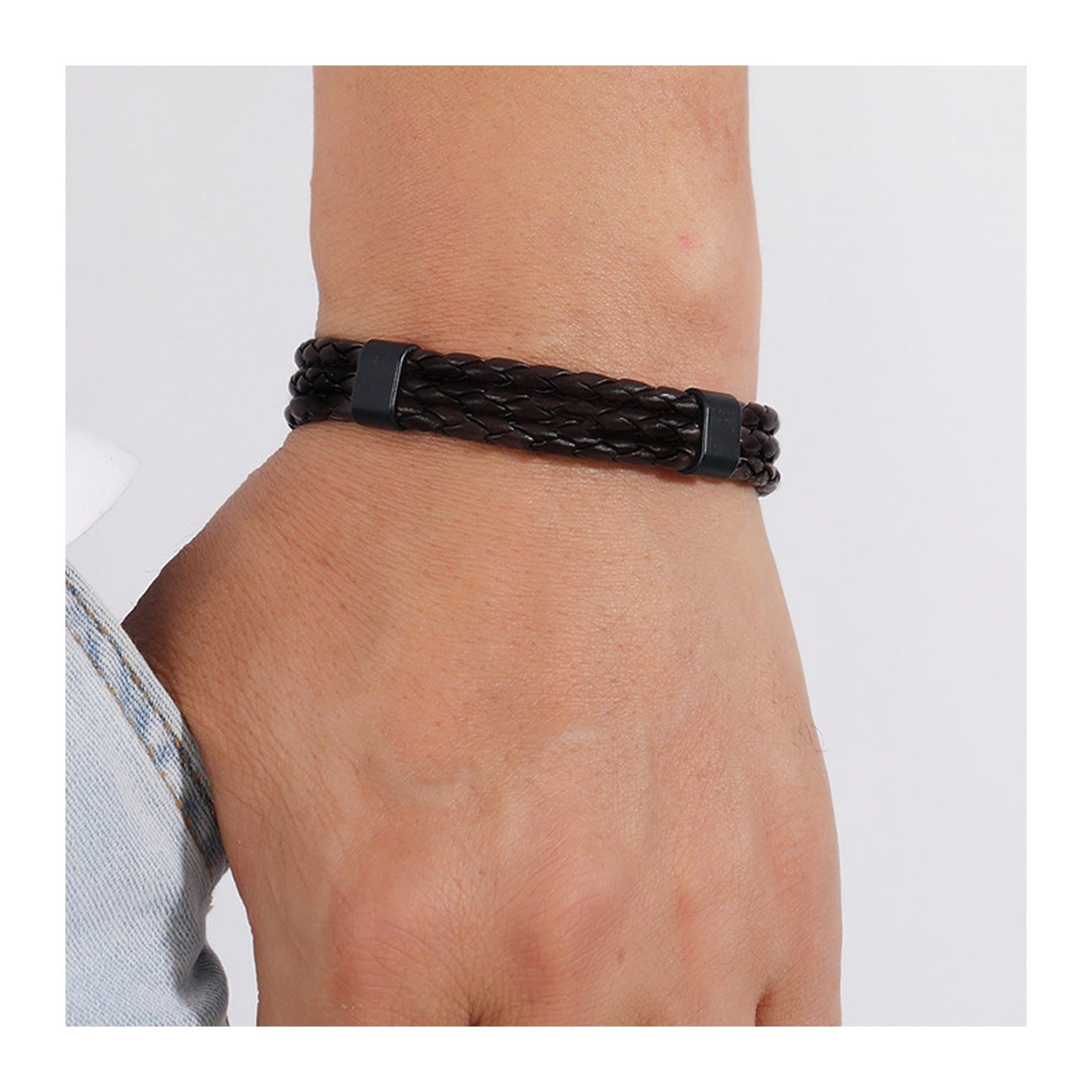Black faux leather bracelet with an alloy clasp