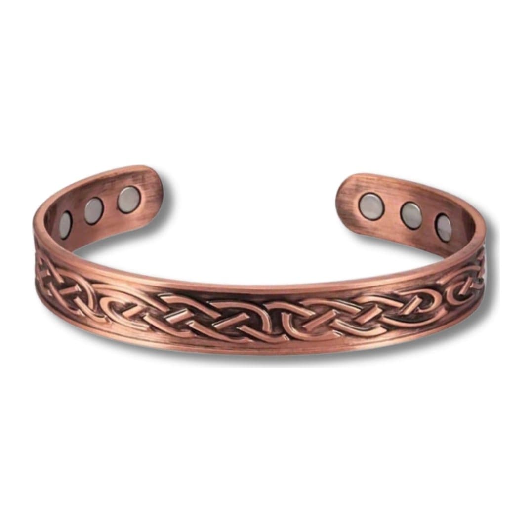 Men's Celtic copper bangle in red copper, with a Celtic design