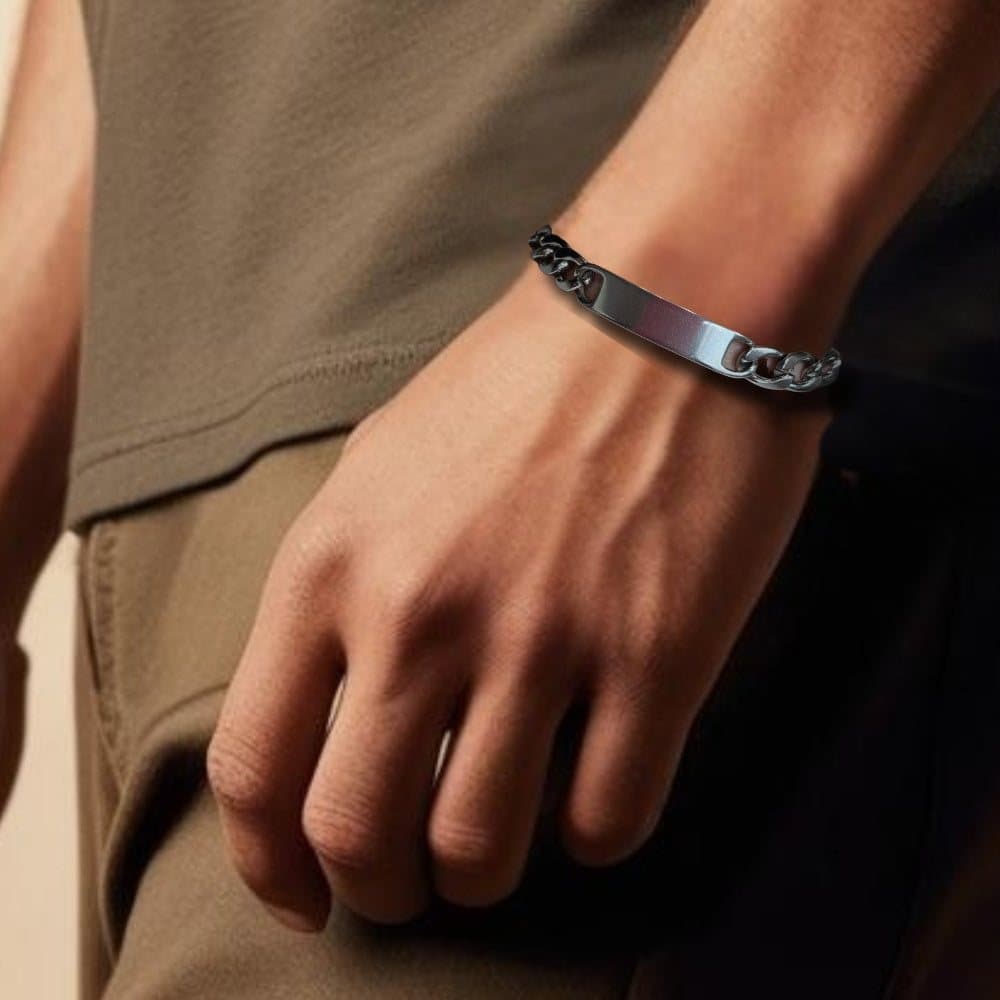 Men's chunky ID bracelet in silver-toned stainless steel