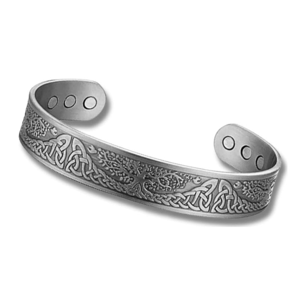 Men's silver cuff bangle with a family tree design