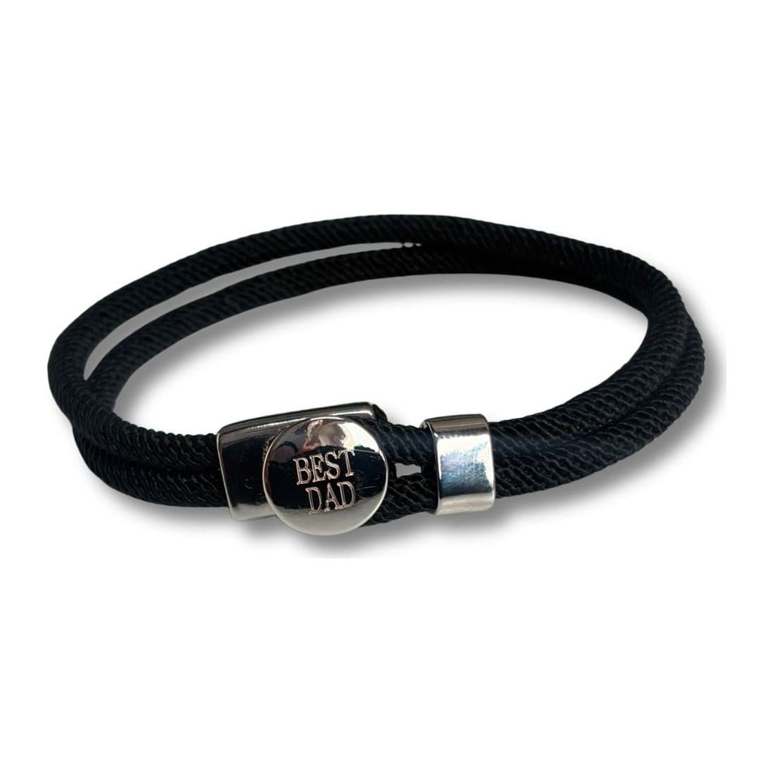 Men's black braided bracelet with a silver button personalised Best Dad