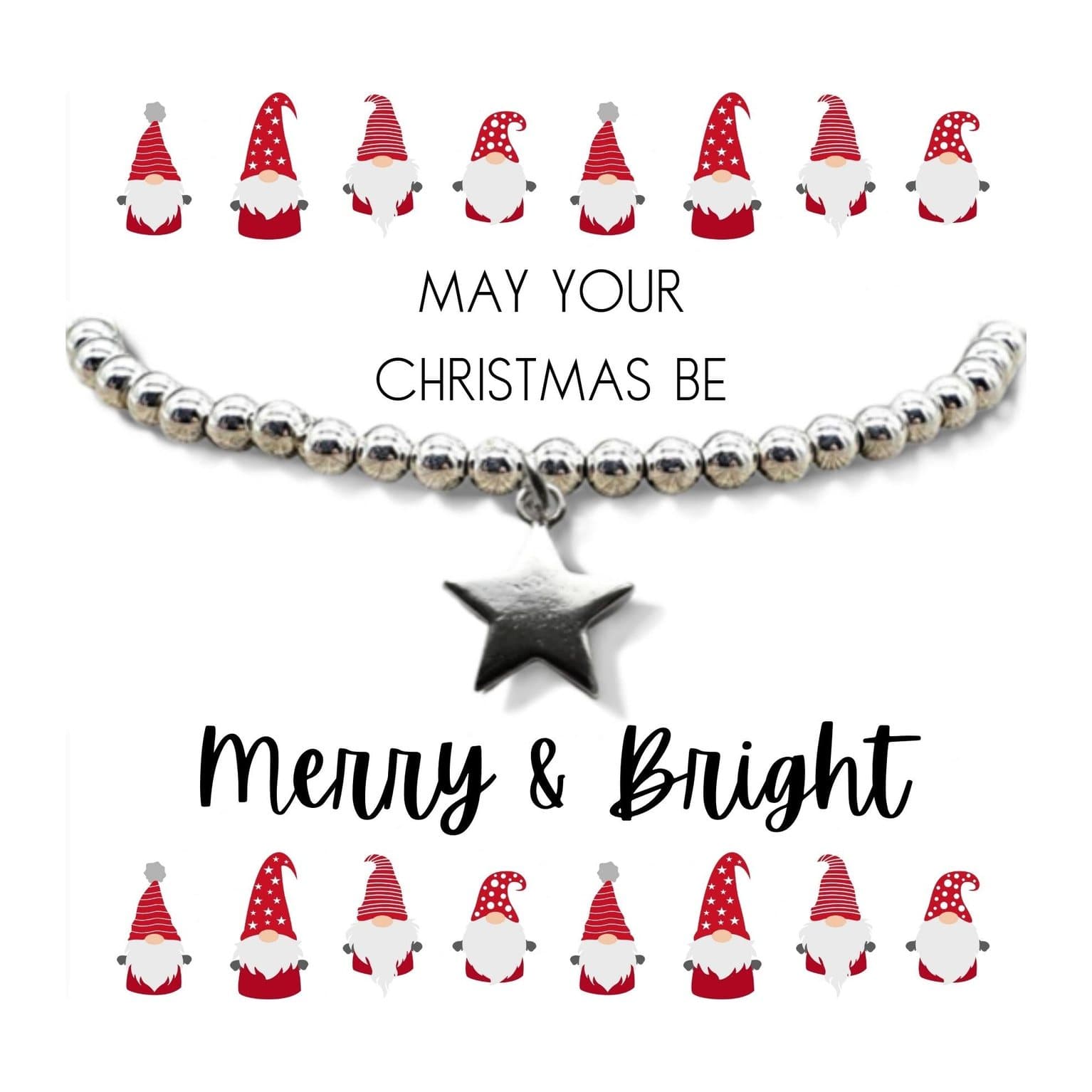 Silver star bracelet and pink jewellery box in a Christmas hamper with a message card