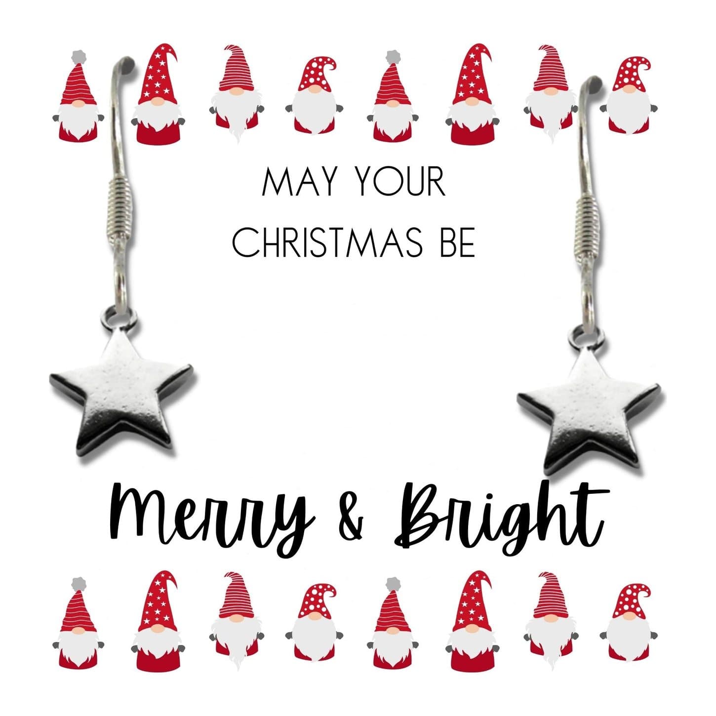 Pink jewellery box and silver star earrings in a Christmas hamper with a message card