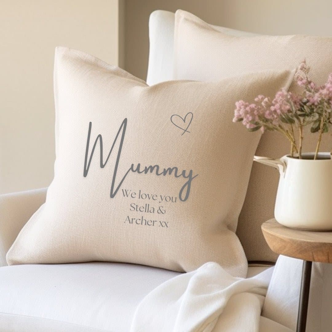 Personalised Mummy cushion in linen-look fabric, with a printed name or message