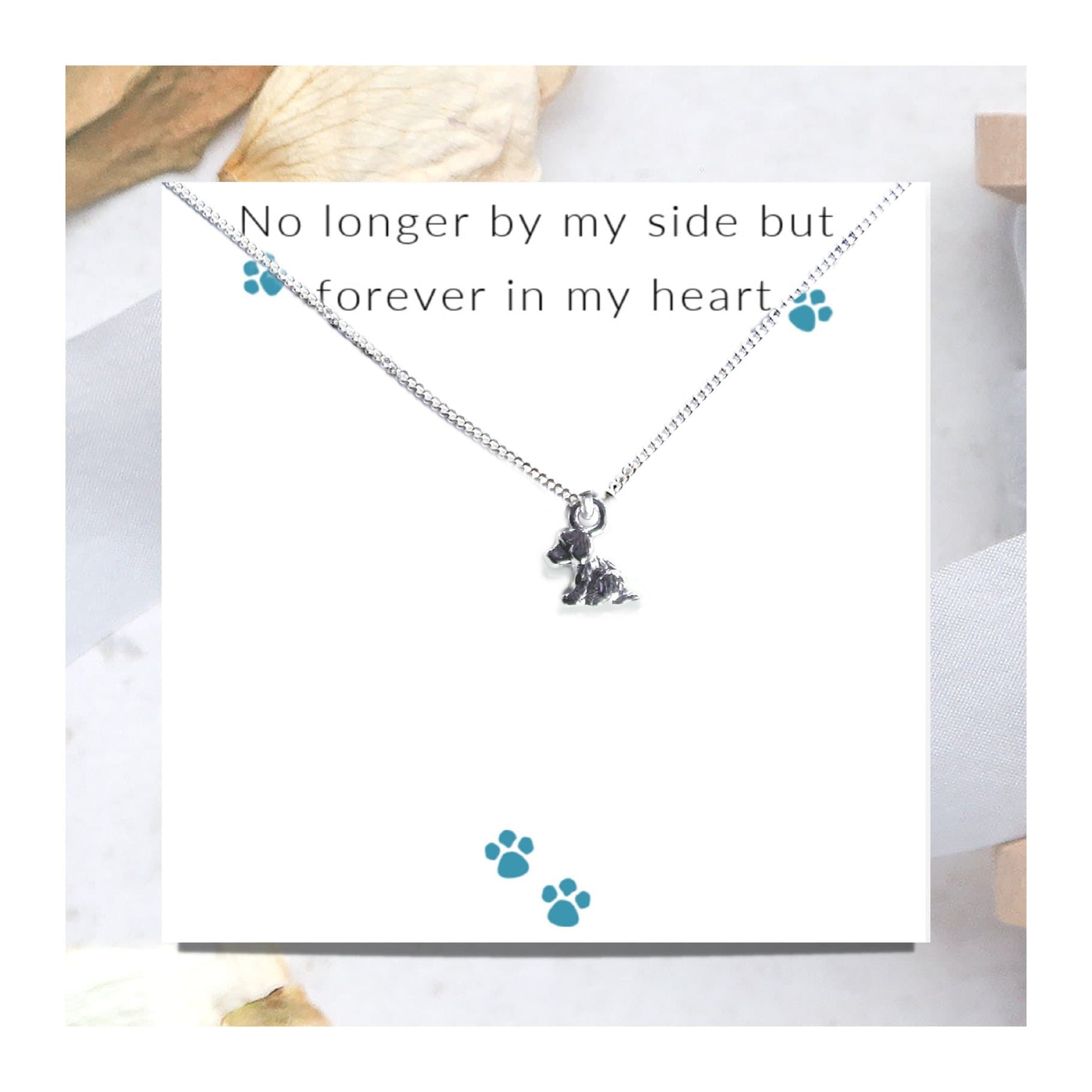 Puppy dog charm necklace presented on a message card