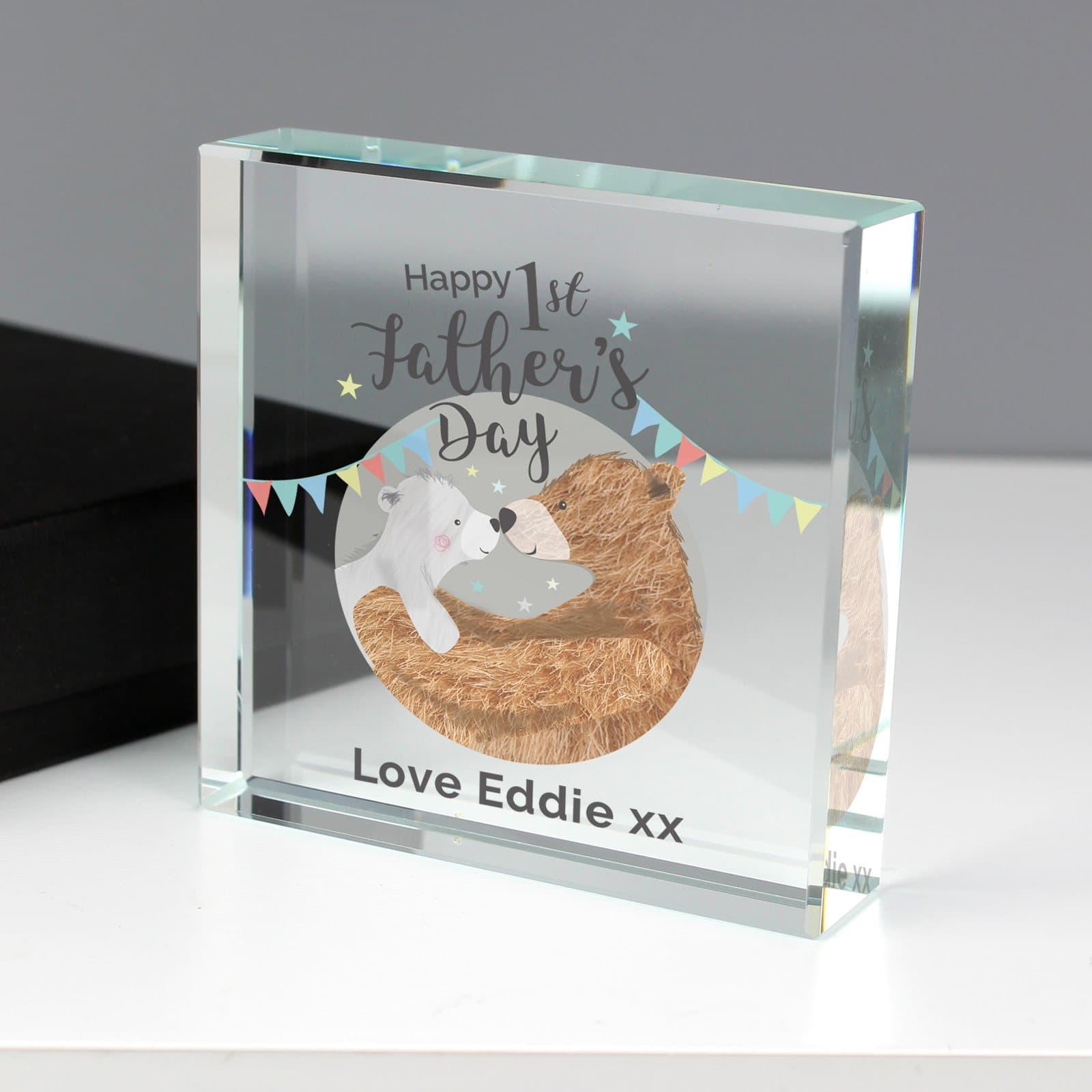 Crystal block personalised with a message for a first Father's Day