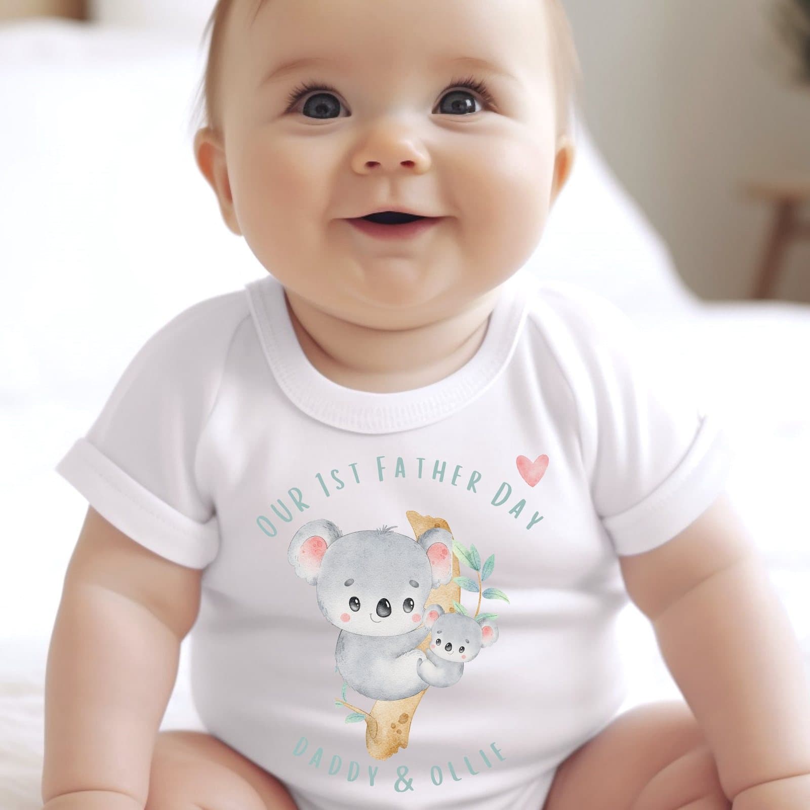 Koala baby babygrow showing a Daddy and Baby Koala with Our 1st Father's Day
