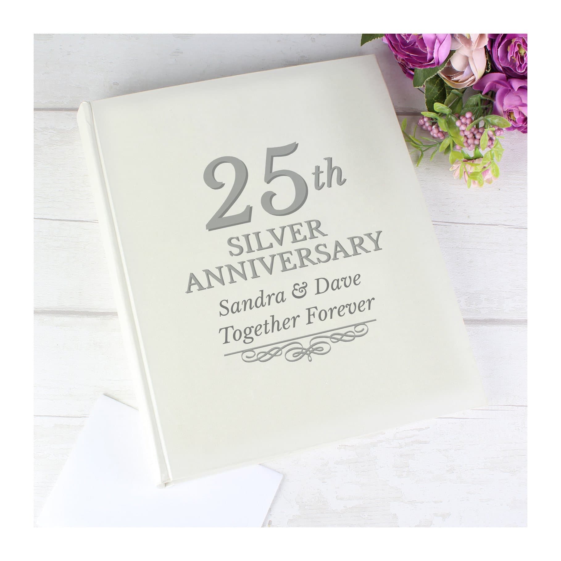 Personalised 25th Silver Anniversary traditional photo album with a satin finish