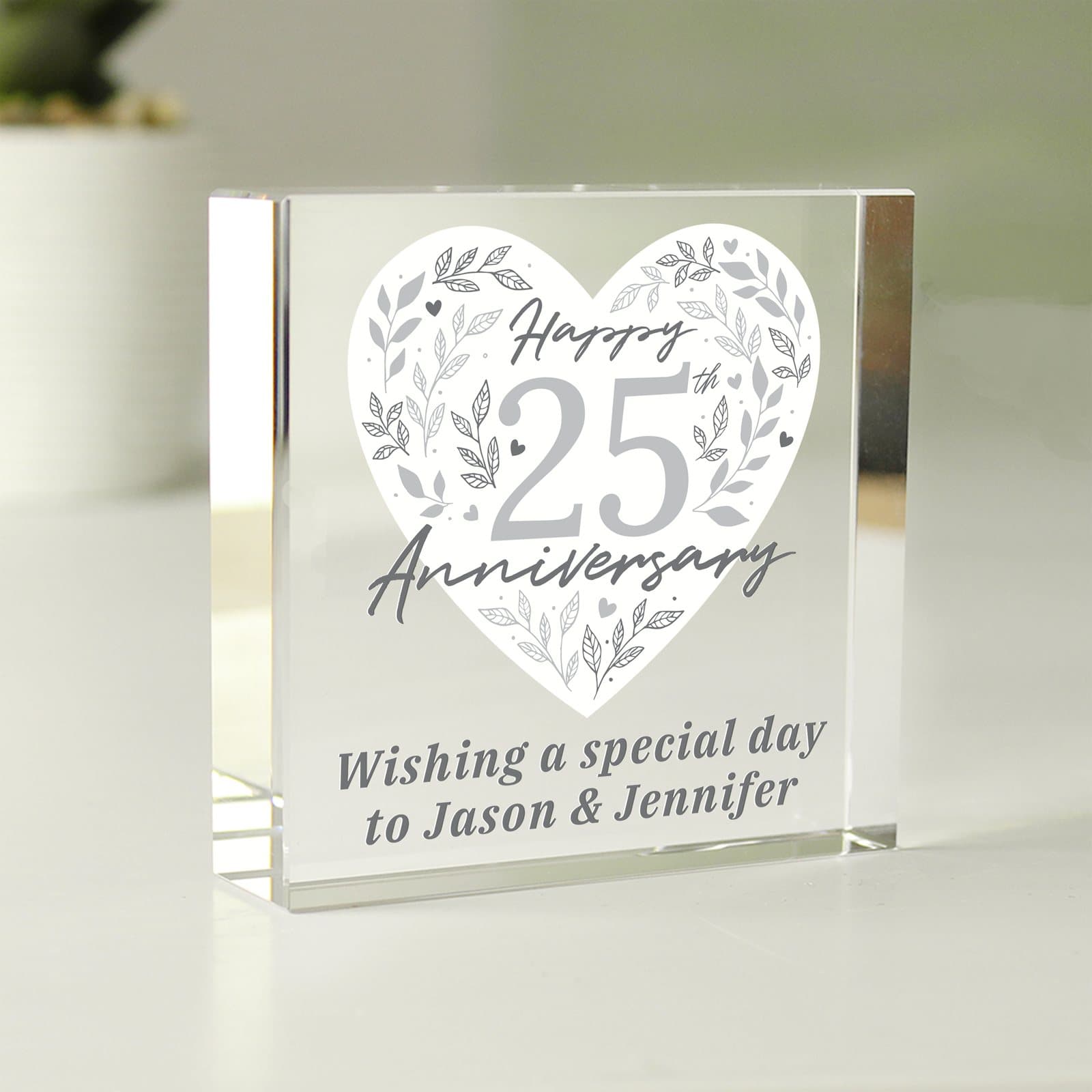 Crystal token with a 25th Anniversary design and two lines of personalised text