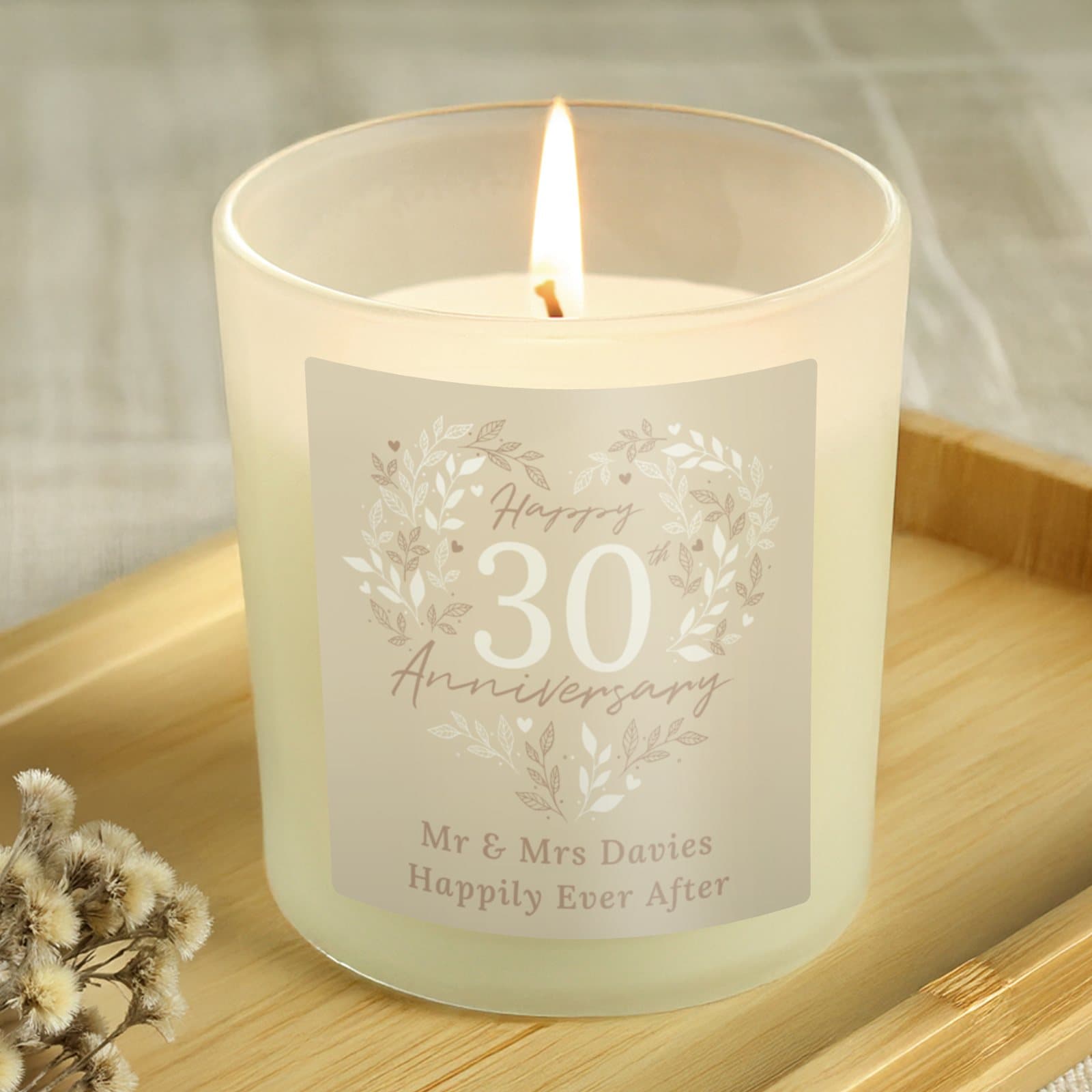 Vanilla candle jar with a 30th Anniversary design