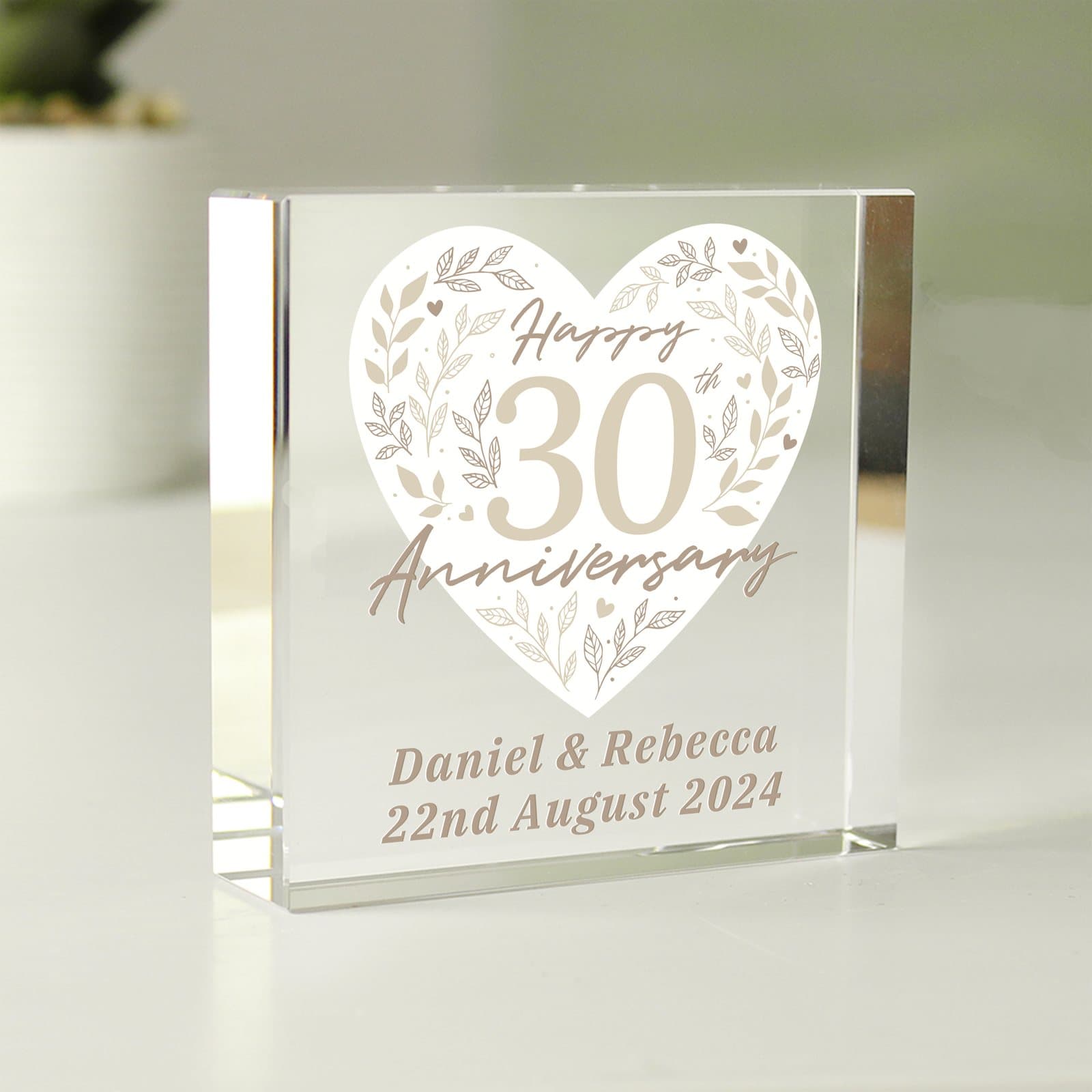 Crystal token with a 30th Anniversary design and two lines of personalised text