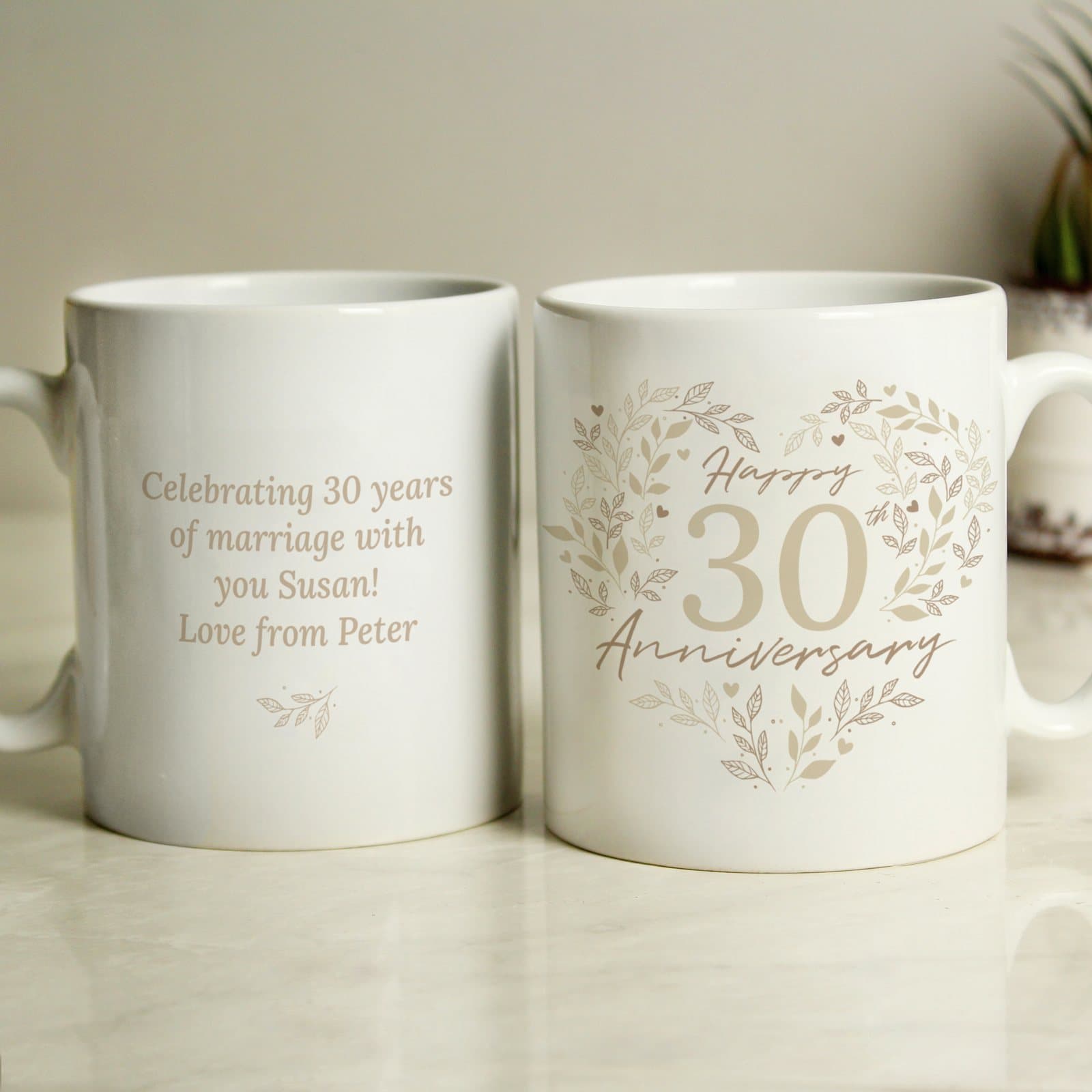 Ceramic mug with a 30th Anniversary design on the front