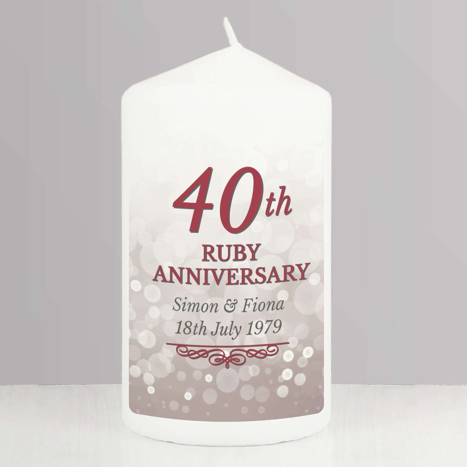 Personalised 40th ruby anniversary pillar candle