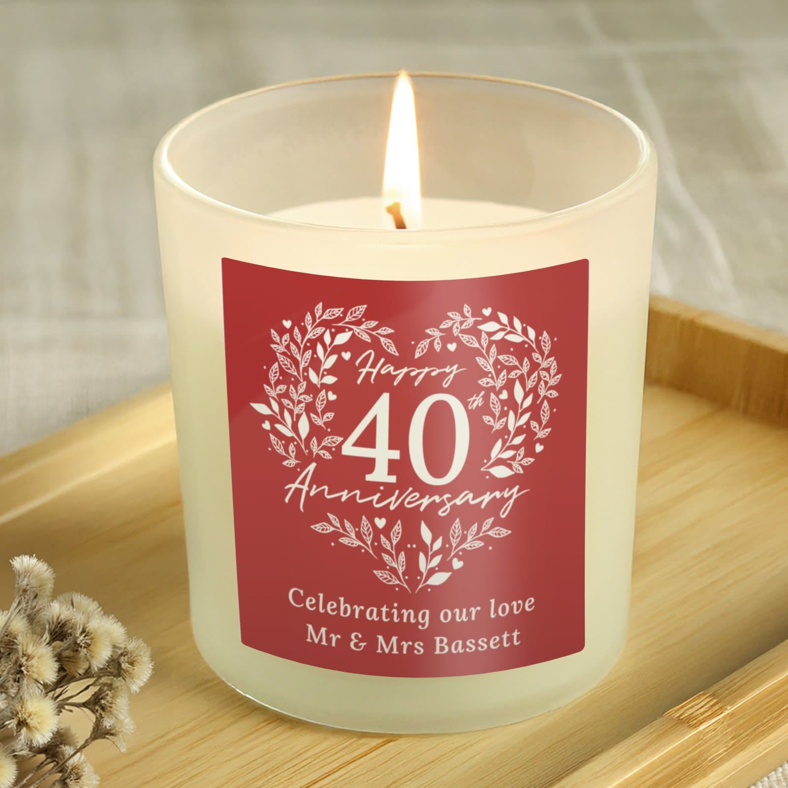 Personalised 40th ruby wedding anniversary vanilla candle jar
