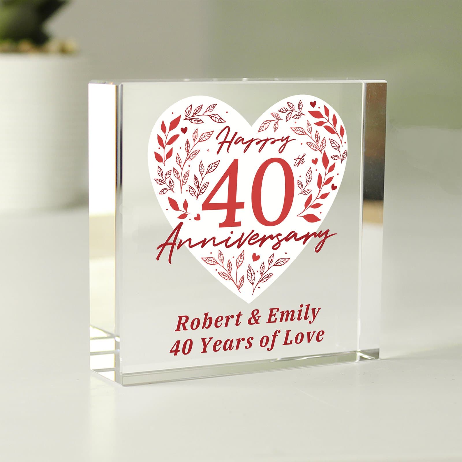Personalised 40th Ruby Wedding Anniversary crystal token ornament