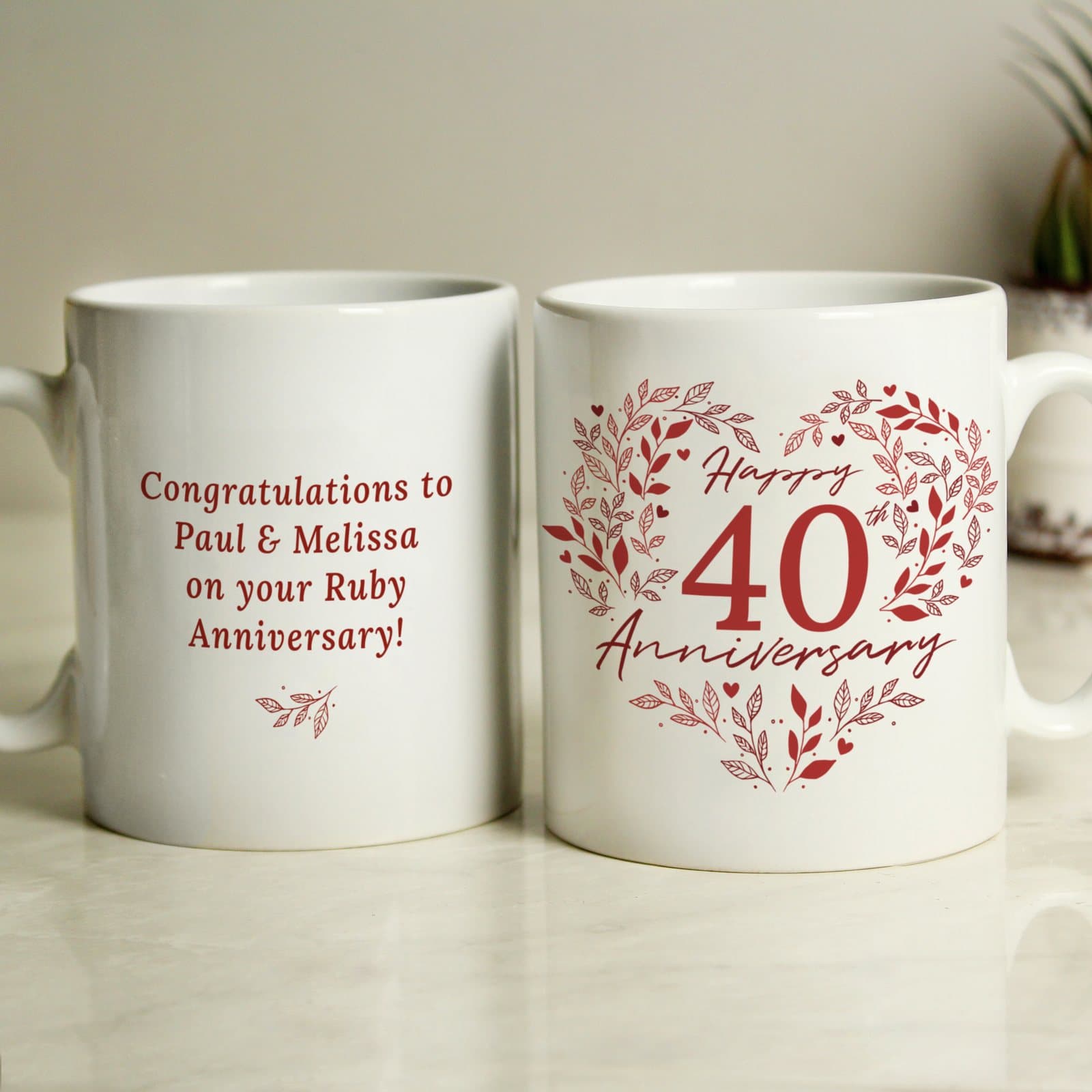 Ceramic mug with a 40th Anniversary design on the front