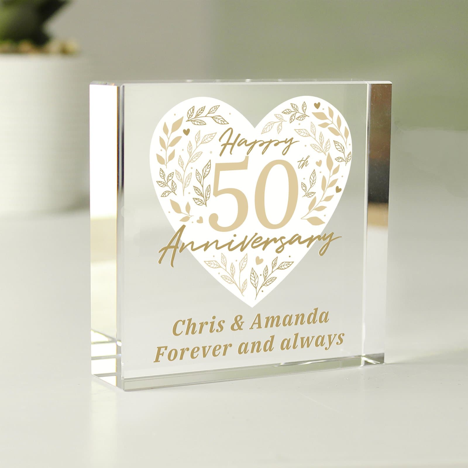 Personalised 50th Golden Wedding Anniversary crystal token ornament
