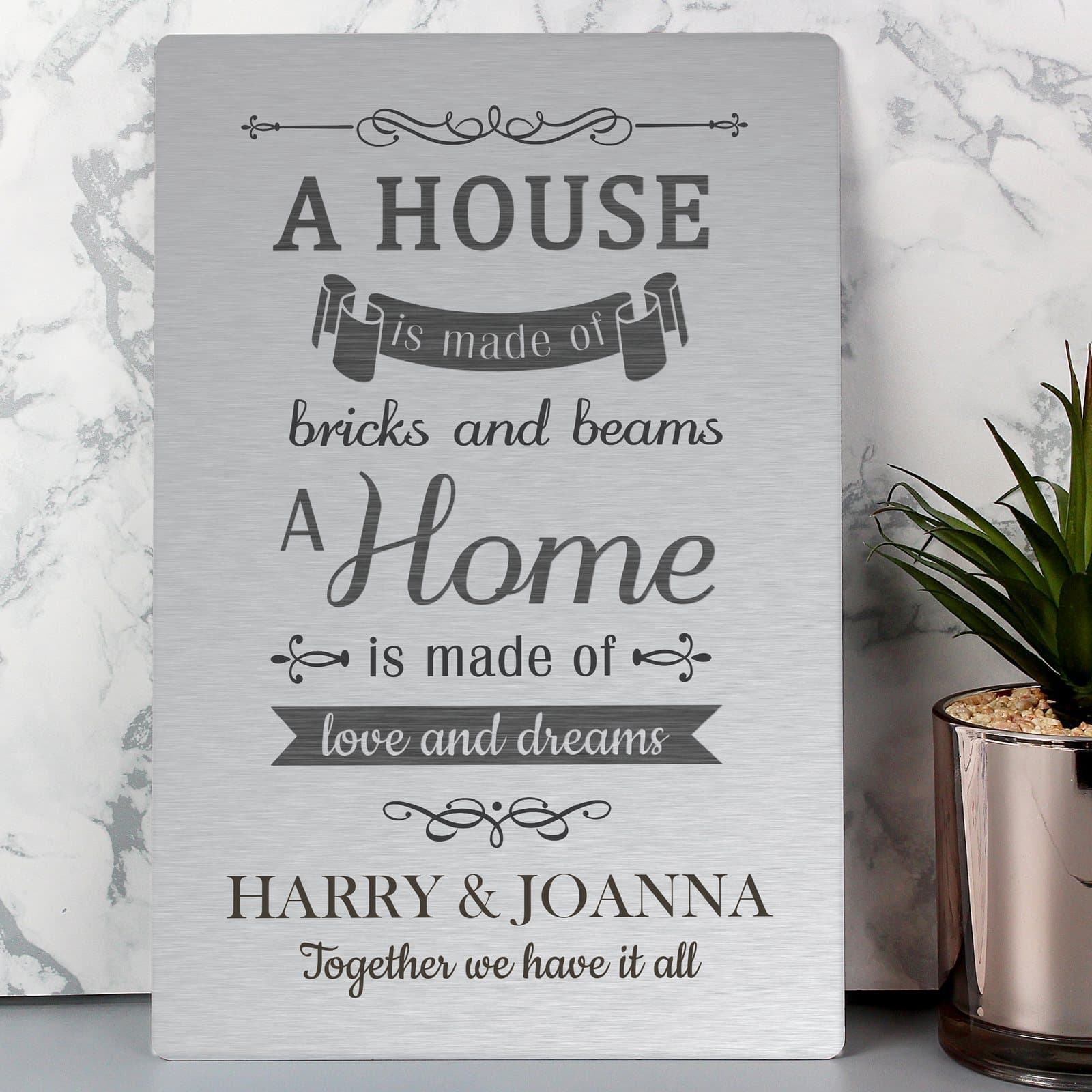 Aluminium sign with a house and home verse and personalised lines